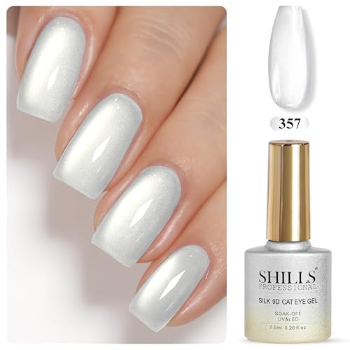 Image of SHILLS PROFESSIONAL Silk 9D Cat Eye Gel Nail Polish - Soak Off UV /LED, Long-Lasting Magnetic Effect, 7.5ml - (357 - Silver Shine)