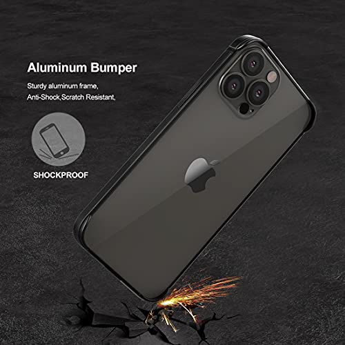 Slim Metal Bumper Case Compatible With Iphone 14 Plus/13 Pro Max, Metal Bumper Cover With Soft Tpu Inner [No Signal Interference][Support Wireless Charging] For Iphone 14 Plus/13 Pro Max 6.7Inch, Black #TOP3