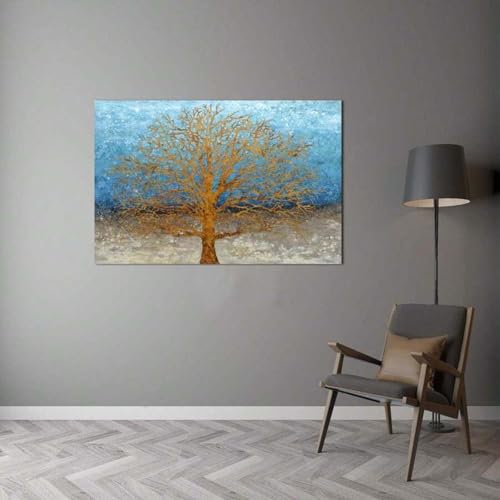 Forêt bleue et dorée tableau grand format pour salon chic - 3