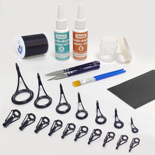 Aventik Fishing Rod Repair Kit Complete with Gudies and Tips,All in One Rod Tip Repair Kit, Rod Building Supplies for Spinning/Casting (Spinning+Tips)
