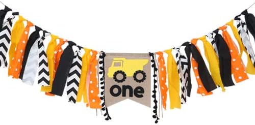 Construction Party Decorations For 1st Birthday - Handmade 1st Birthday Highchair Banner,Construction Birthday Banner For Photo Booth Props And Backdrop Cake Smash (Construction Birthday Banner)