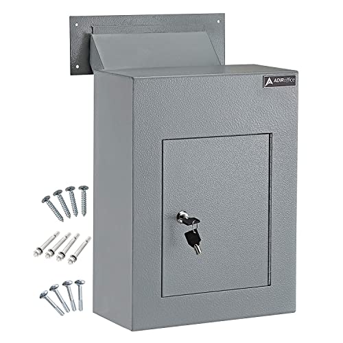 Adiroffice Through The Wall Drop Box Safe - Durable Thick Steel W/Adjustable Chute - Mail Vault For Home Office Hotel Apartment #TOP14