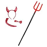 Red Devil Horns Headband and Tail and Devils Pitchfork Devil Halloween Costume for Girls Women Set...