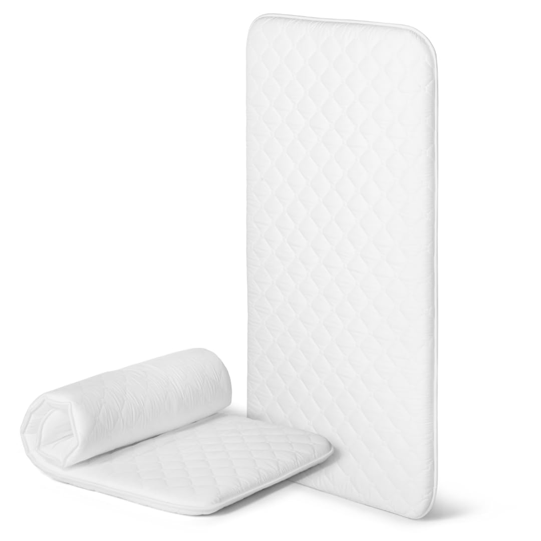 EPSELIA Materasso Lettino per Bambini Arrotolabile e Bordato per Viaggio o Campeggio, cm 60x120 H4 Certificato Antisoffoco EN16890:2017 Poliuretano CertiPUR™ OEKO-TEX®