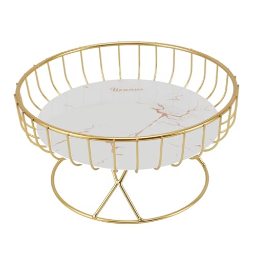 Jwthee Fruit Bowl for Kitchen Counter, Round Fruit Basket, Detachable Metal Fruit Holder Vegetable Basket Metal Fruit Bowl Stand for Bread Snack Dessert Produce (L White)