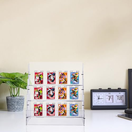 DICOSMETIC 3-Tier Acrylic Trading Card Display Stand Greeting Card Holder Portable Display Rack Clear Sports Cards Organizer for Trade Shows Vendors Retail Counter