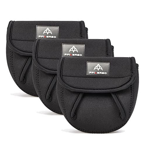 PFIERSO 3Pcs Fishing Spinning Reel Covers Bag Baitcasting Trolling Fishing Reel Protective Case Pouch Sleeve Gloves Fishing Bags Fits 1000-8000 Series Reel 3Size (Meidum-3Pack)