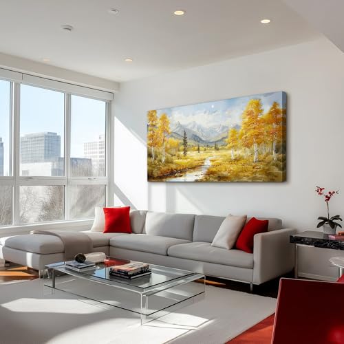 crmotu Mountain Forest Wall Art, Riverside Birch Tree Oversized Paintings, Nature Landscape Pictures Art Prints, Modern Large Wall Decor Living Room Bedroom Office Farmhouse Canvas Artwork 30x60inch