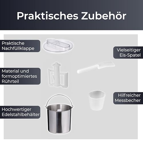 KLAMER 3-in-1 Eis-, Slush & Joghurtmaschine 1,5 L, 150 W Eiscrememaschine aus Edelstahl mit Kühl- & Heizfunktion, hausgemachtes Speise-, Slusheis mit selbstkühlendem Kompressor, Joghurtbereiter – Bild 7