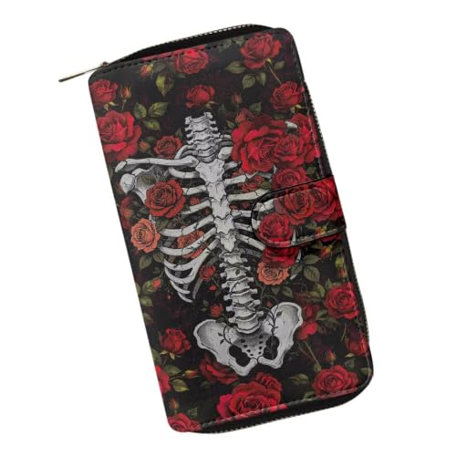 Image of COEQINE Ladies Wallets Pink Leopard Heart Black Printed Leather Phone Long Clutch Purses Check Coin Change Holder