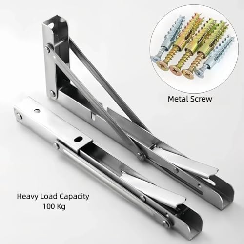 304 Stainless Steel Wall Mounted Folding Desk, Heavy Duty Floating Workbench, Supports 220 lbs, Ideal for Bar, Bedroom, Garage, Space-Saving Design