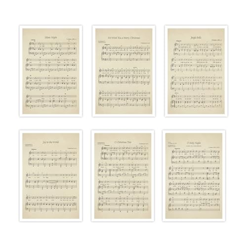Christmas Sheet Music Wall Art Set of 6 Carols Poetry