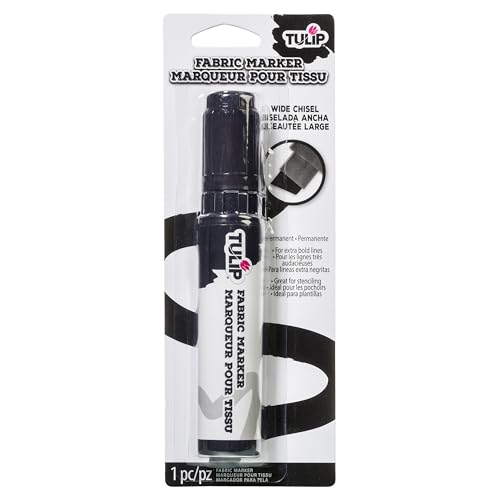 Tulip Permanent Fabric Marker Black Jumbo Chisel Tip No Heat Set Minimal Bleed Fast Drying for Clothes Shoes Bags & Fabric Crafts