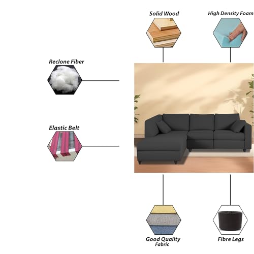 Image of Florian LHS 4 Seater L Shape Sofa Set for Living Room (Black Fabric) Premium Fabric Sofa