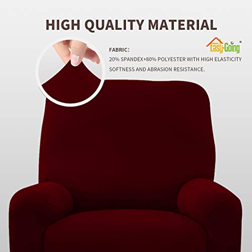 Image of Easy-Going 4 Pieces Microfiber Stretch Recliner Slipcover - Spandex Soft Fitted Sofa Couch Cover, Washable Furniture Protector with Elastic Bottom for Kids, Pet(Recliner, Wine)