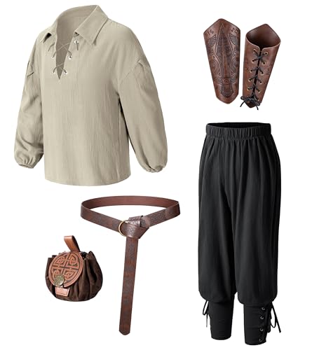 Image of Kids Medieval Viking Pirate Renaissance Tunic Pants Accessories Costume for Boys Cosplay 3-14 Years