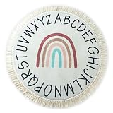 ABC Lovely Boho Rainbow Rug - 4ft Toddlers & Baby Playroom Rug, Round Classroom Carpet, Ultra Soft & Non Slip Alphabet Nursery Rug, Children's Room Washable Carpet - 47 inch