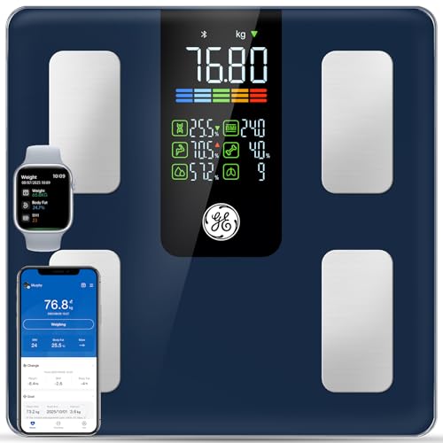 GE Smart Scale for Body Weight, BMI, Body Fat, Muscle Mass, Digital Bathroom Scales 225kg/500lbs for Bluetooth Weight Monitor Large Platform Weighing Machine Health Analyzer with App