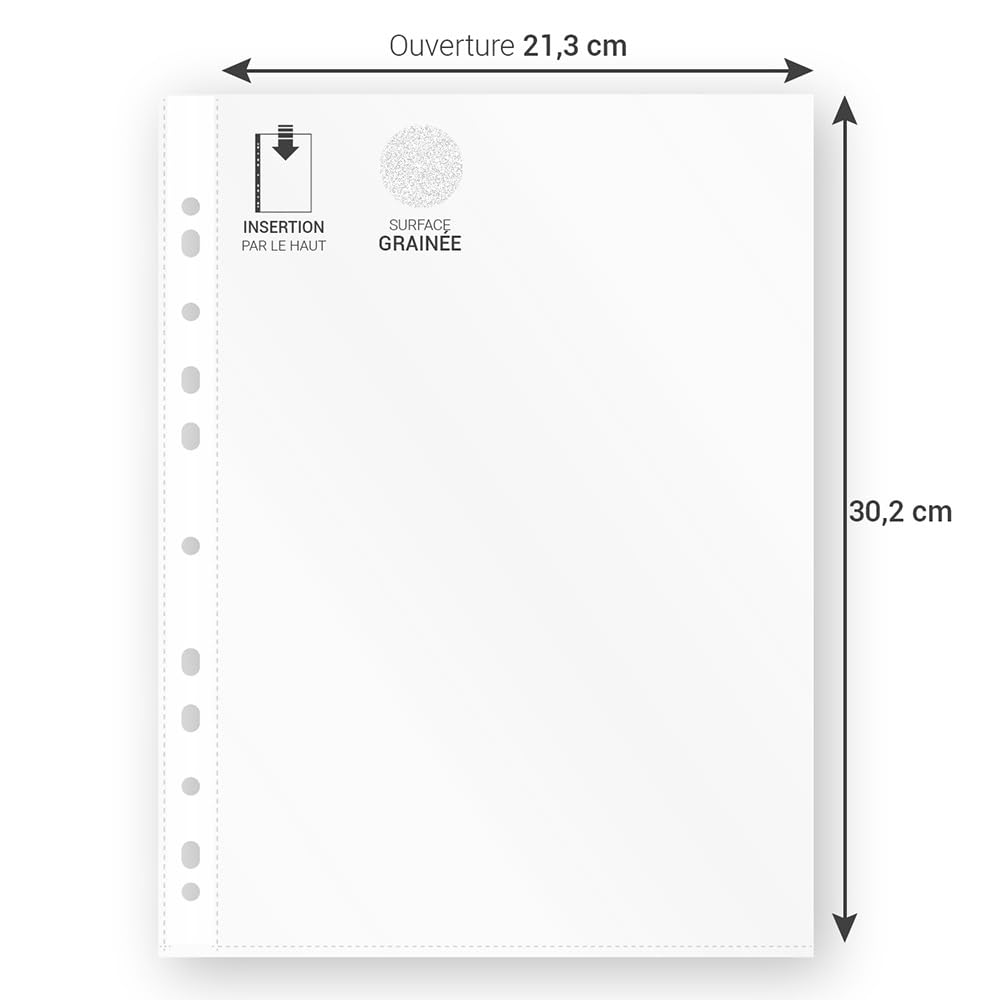 Bustine in plastica perforate, spesse A4, 90 micron, confezione da 1000, grana antiriflesso antistatica, per raccoglitori A4, capacità 25 fogli