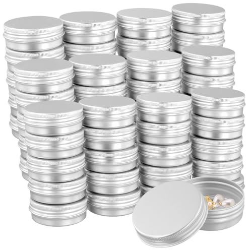 JOIKIT 60 latas de aluminio de 30 ml, tarros de aluminio plateado de 28.3 g, pequeños recipientes vacíos redondos de metal para crema, loción, cuentas