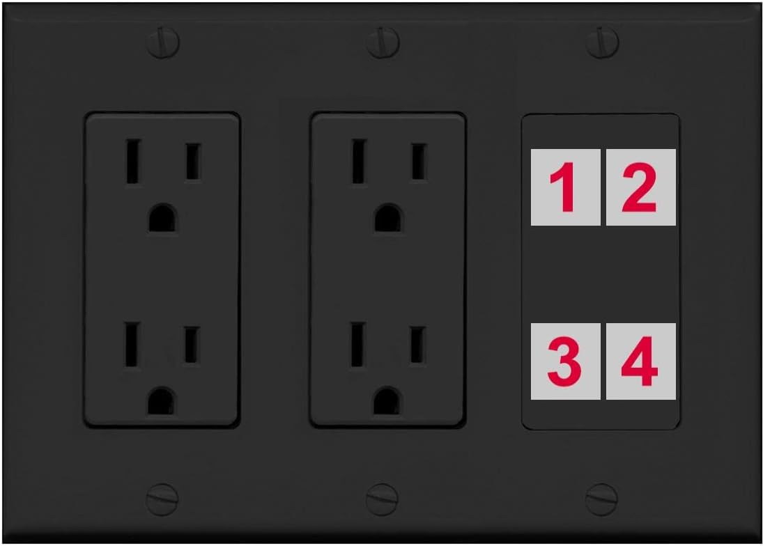RiteAV Custom 4 Port Custom Wall Plate, USB Charger, Black/Black, Choose HDMI Coax 3.5mm Banana Cat5/6 Phone RCA Speaker Toslink USB