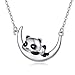 Collar de plata de ley 925 con diseño de panda en la luna creciente, collar con colgante de joyería para mujeres, niñas, cumpleaños, día de Navidad