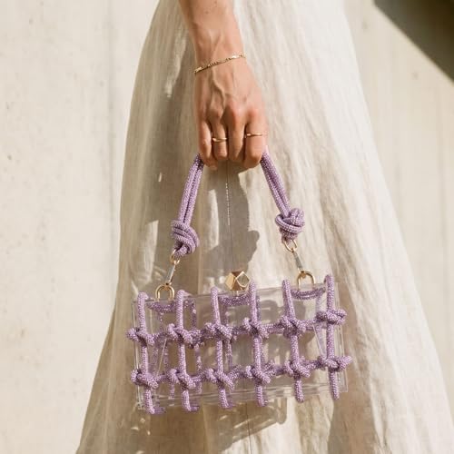 Image of Clear Acrylic Clutch, Glitter Rhinestone Purse Handbag with Bling Rope for Banquet Party (Purple, (L*W*H): 19cm*6cm*10cm /7.48 inch*2.36 inch*3.94 inch)