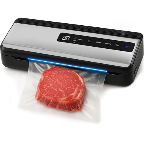 Image of Vacuum Sealer Machine, 80kPa Food Vacuum Sealer with Dry & Moist Modes, Built-in Cutter, Bag Roll Storage, Vacuum Bags Included, Silver