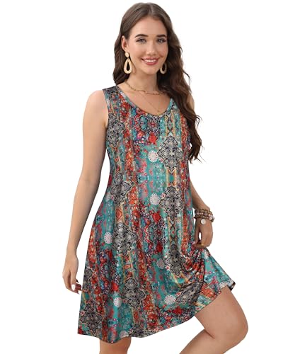 Image of CHICGAL Womens Summer Dresses Casual Sleeveless Loose T Shirt V Neck Sundress Swing Beach Cover Up with Pockets 2026