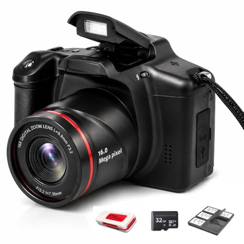 Image of Acuvar 16MP Digital Camera Mini SLR Style Compact Camera with 32GB SD Card, Card Reader, Card Holder 2.4 inch LCD 16X Zoom CMOS Sensor - Point and Shoot Vlogging Camera for Photography YouTube Camera