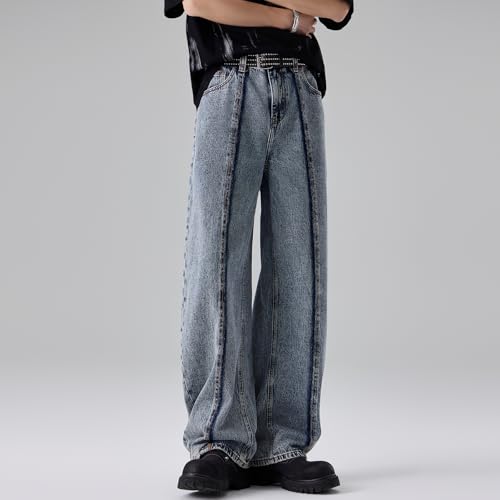 Vintage Blue Washed Ripped Distressed Street Style Straight Distressed Jeans for Men4