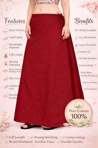Image of CITIX Pure Cotton Petticoat for Woman Saree | Adujastable Drawstring Waist