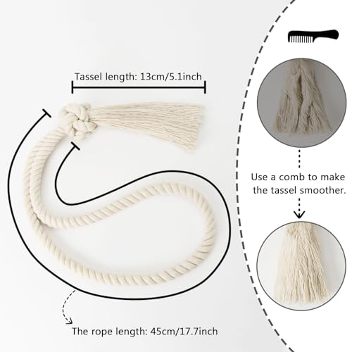 Pretty Jolly 2 Pack Natural Cotton Rope Tassel Curtain Tiebacks Boho Home Decor Drape Tie Backs Hand Woven Ball Curtain Holdbacks for Thin & Thick Home & Office Window Draperies (Beige) - Image 4
