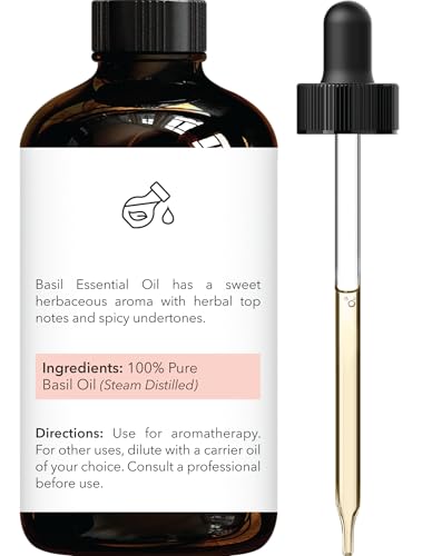 Image of Brooklyn Botany Basil Essential Oil - Huge 4 Fl Oz - 100% Pure and Natural - Premium Grade with Dropper - for Aromatherapy and Diffuser
