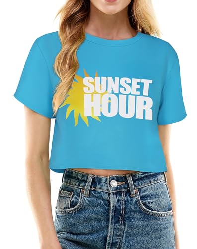 Image of Womens Summer Crop Tops Short Sleeve Round Neck T-Shirts Loose Fit Casual Blouse 2026