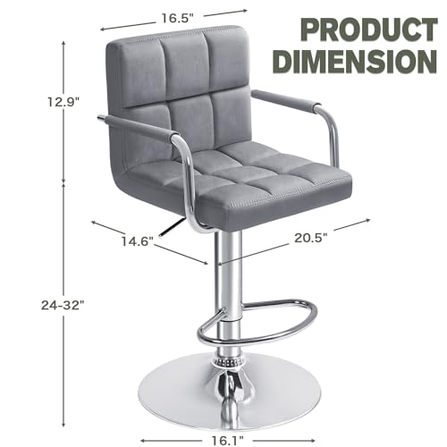 Furmax Set de 2 Butacos con Apoyabrazos Modernos de Terciopelo Giratorios y Ajustables con Base y Asiento Grandes en Color Gris miniatura 3
