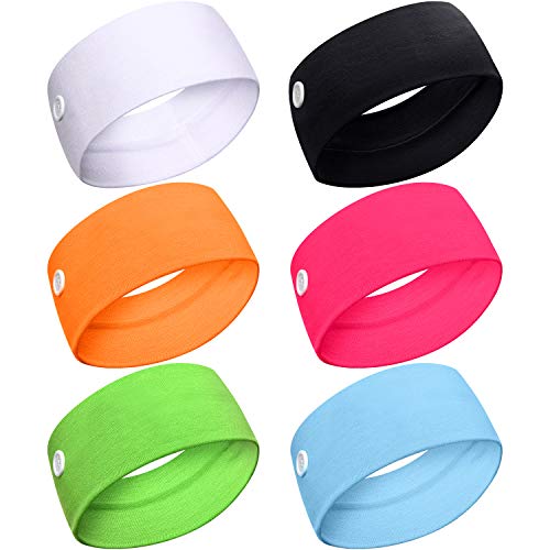 6 Pieces Button Headband Unisex Elastic Hair Band with Button Face Cover Holder for Nurses, Doctors and Ears Protection (Black, White, Rose Red, Green, Orange and Blue)