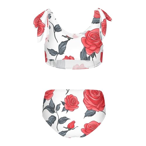 KLL Floral Pattern Red Roses Girls' Two Pieces Bikini Sets Beach Swimsuits Swimwear Adjustable Shoulder Strap2