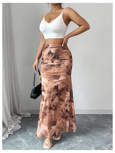 Women's Leopard Bodycon Skirts Vintage Cheetah Drawstring Split Thigh Long Skirt4