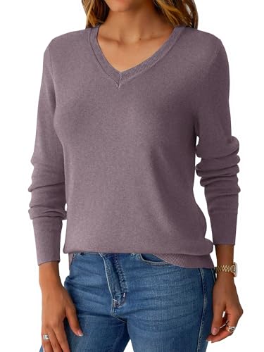 Image of GKBK Women's Sweaters 2026 Fall Fashion Lightweight Classic V Neck Business Casual Outfits Long Sleeve Knit Pullover Tops