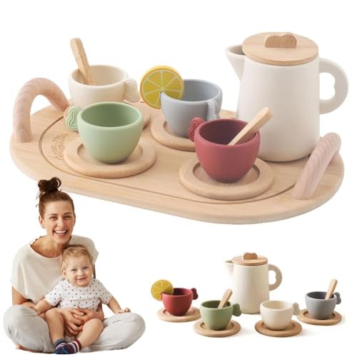 Carroterr Tea Party Set for Kids, Silicone Tea Play Set for Children, Kids Play Kitchen Accessories Toy Dishwasher Safe Tea Set for Toddler, for 3 4 5 6 Year Old Girl Birthday Gift