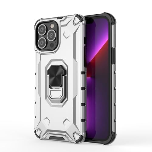 iPhone 13 Pro Max 2-in-1 �P�[�X�ƌ݊���������A���ȑS�g�ی�A���^�������O�L�b�N�X�^���h�R���O���[�h�ϏՌ����n�[�h PC ���ϋv�ی�P�[�X(Silvery)