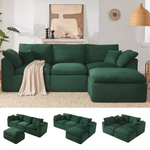 Image of 114 inch Cloud Sectional Couch, Boneless Couches for Living Room, Green