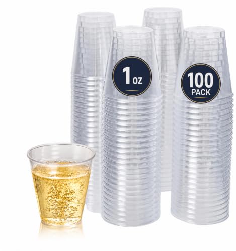 Craft And Party, 1oz 100 pcs Premium Clear Shot Glasses. Disposable Clear Cups for Wine Tasting, Vodka, Whiskey, jelly shot, sample Cups For Party and Gathering. (100, 1oz)