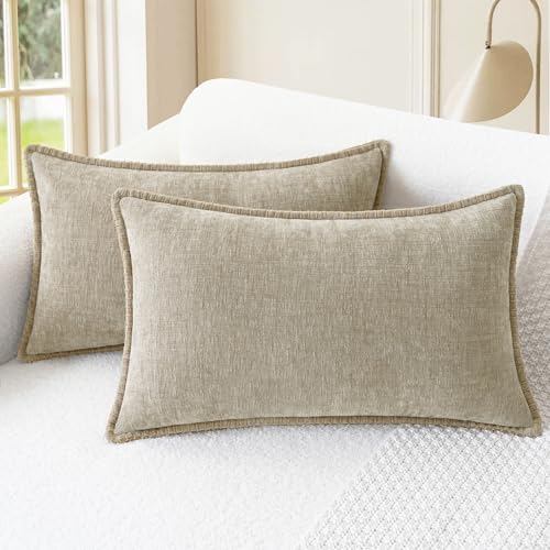 CaliTime Decorative Couch Throw Pillow Covers 20 X 12 Inches Light Taupe
