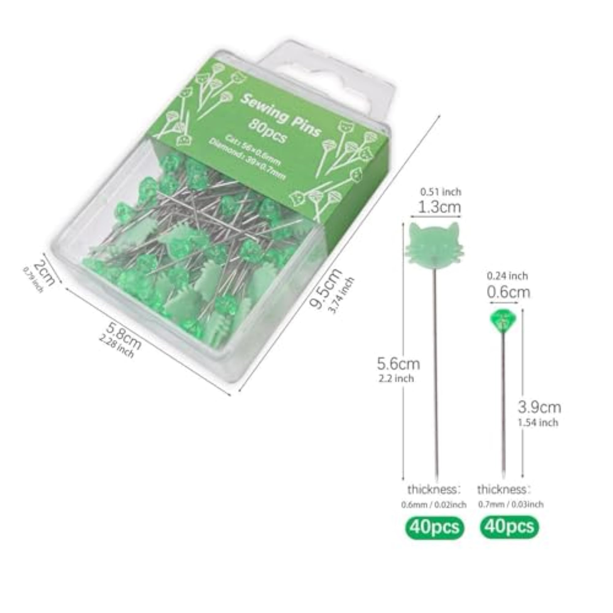 Straight Pins Hand Sewing Pins for Garment Making & Decoration, Green