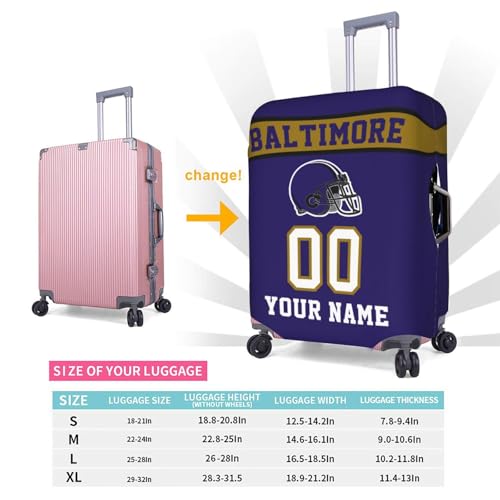 Image of Custom Baltimore Luggage Cover Personalized Football Style Suitcase Cover with Name Number Customized Washable Elastic Sports Travel Suitcase Protector for Business Vacation Gifts