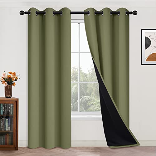 Image of Yakamok Sage Blackout Curtains 84 Inches Long for Bedroom 42 inch Wide 2 Panel | Blackout Curtain Panels for Bedroom, 2 Thick Layers Grommet Top Thermal Insulated Drapes with Black Liner for Living Room
