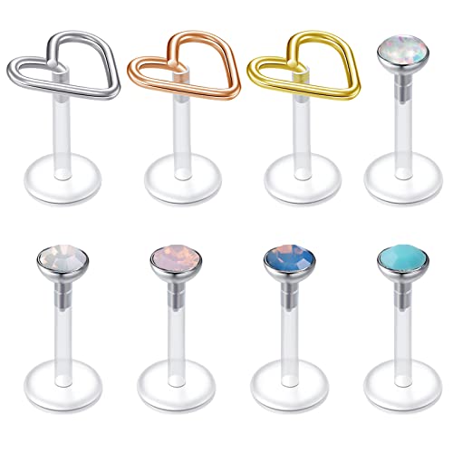 FECTAS 20pcs Acrylic Lip Labret Bars Stud Flexible Bioflex Plastic Retainers Tragus Monroe Piercing Jewelry 16g 6/8/10mm, Plastic, Crystal