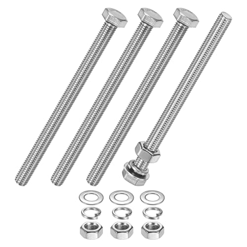 M METERXITY 4-Pack Hex Head Screw Bolt with Nuts Flat &amp; Lock Washers M8x110mm Stainless Steel Bolts and Nuts Kit Fully Threaded Metric Bolt Assortment for Equipment/Machinery